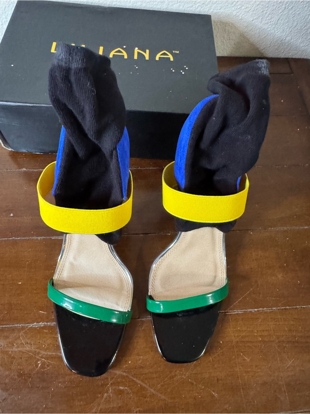 Liliana Multicolor Stiletto Sandal in Blue, Yellow, Green and Red - Picture 3 of 6